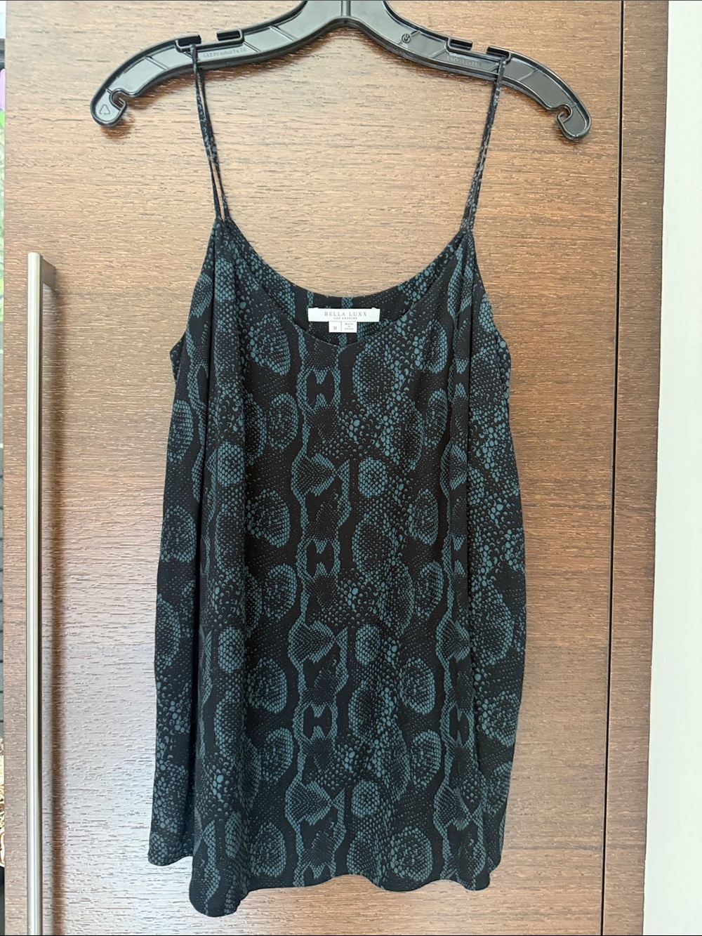 Bella Luxx Black and Teal Snake-Print Spaghetti-Strap Camisole
